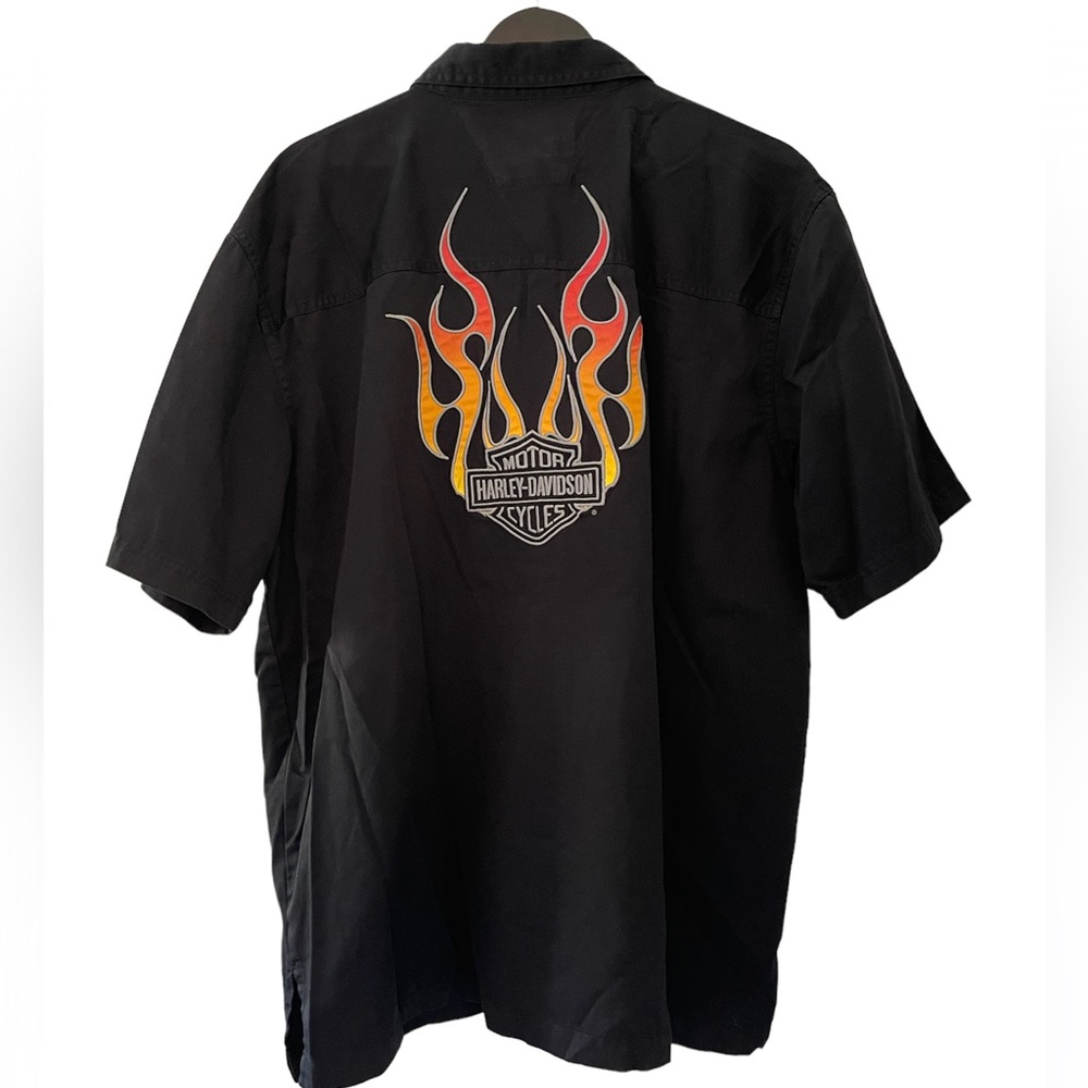 Harley-Davidson Button Down Short Sleeve Shirt Flames Embroidery Size XL
